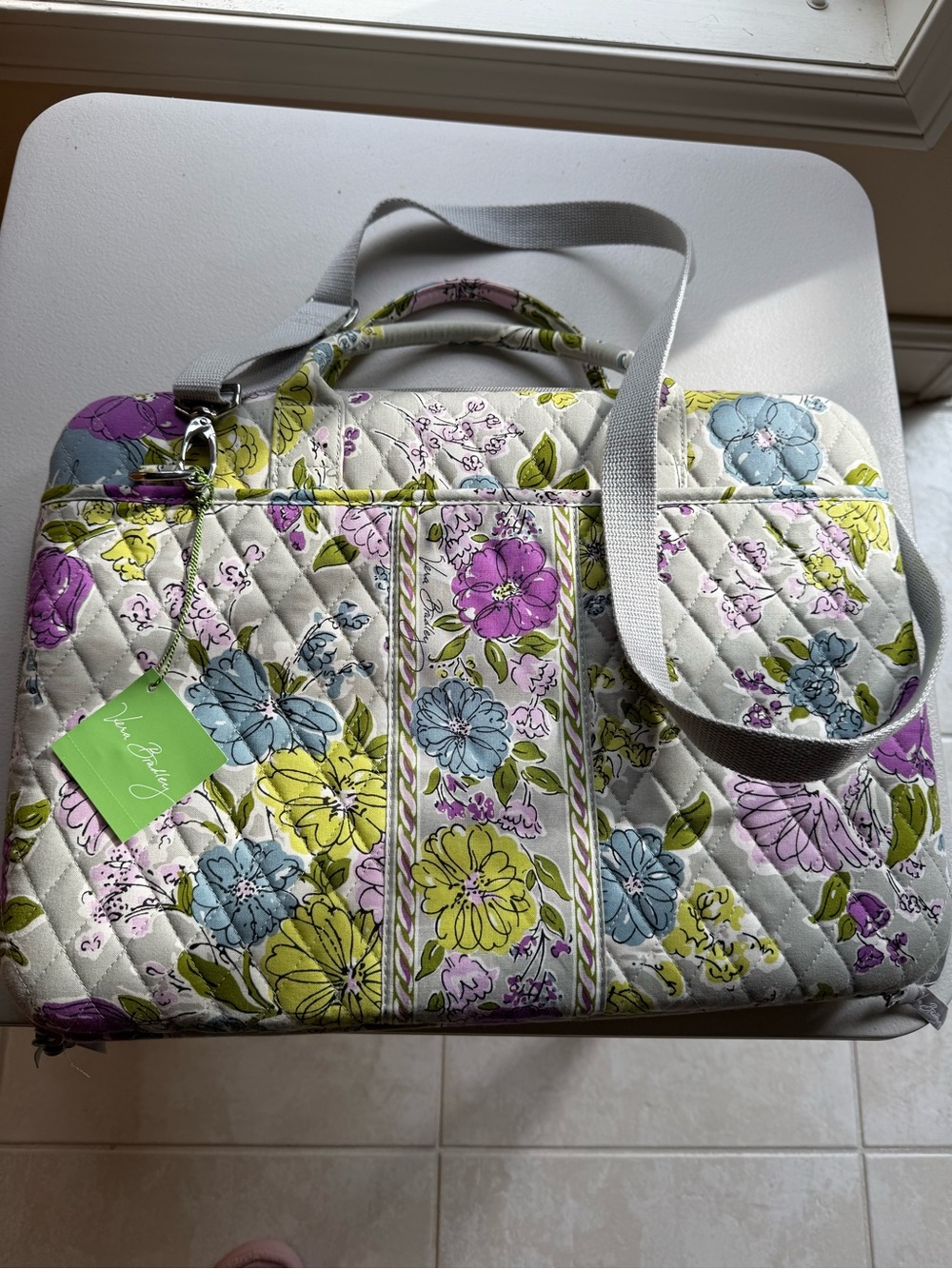 Vera Bradley Quilted Floral Laptop Tote in Purple, Blue, Green, Yellow, Cream